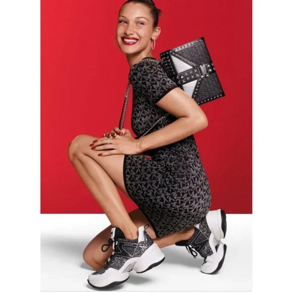 MICHAEL KORS Olympia Glitter Trainer Sneaker Women’s Black Silver 8.5M Lace Up - Picture 3 of 17